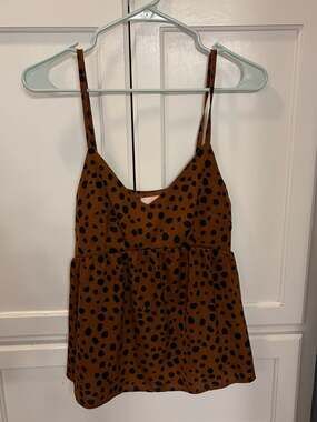 C+D+M Collection Women's Brown Black Leopard Print Babydoll Cami Tank Top, M